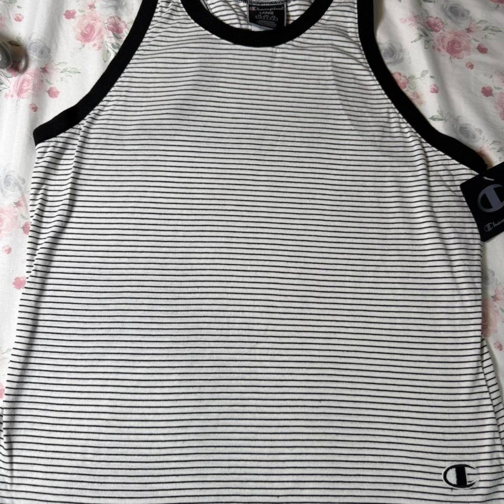 Champion Striped Racerback Tank Top‎ Womens Large Black White NWT
